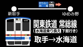 【鉄道走行音】関東鉄道キハ2100形 水海道乗り換え下館行き（取手→水海道）