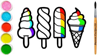 How to Draw And Color Cute Ice Cream | Ice cream drawing, painting & coloring for kids