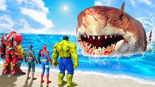 Spiderman FISHING a Megalodon - Avengers VS Shark Army