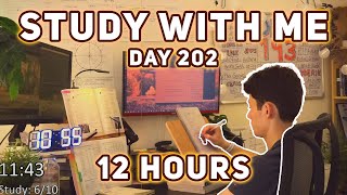 🔴LIVE 12 HOUR | Day 202 | study with me Pomodoro | No music, Rain/Thunderstorm sounds