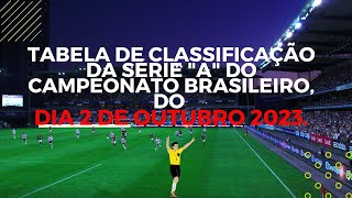 TABELA DE CLASSIFICAÇÃO DA SÉRIE A DO CAMPEONATO BRASILEIRO, DO  DIA 2 DE OUTUBRO 2023