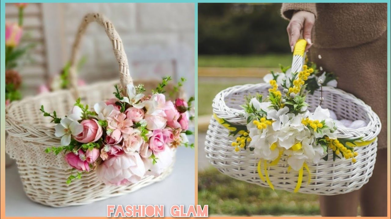 New Spring Decor Floral Wicker Basket Arrangement Flower Girl Basket S