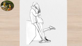 Valentines Day Drawing || How to draw a romantic couple kissing ||  Easy pencil sketch