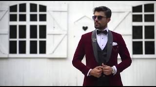 GentWith Red Slim Fit Shawl Collar Velvet Tuxedo