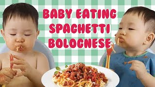 Baby eating spaghetti bolognese by himself | Mukbang | Kids eating