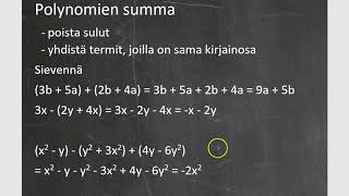 Kurssi 5: Kirjainlaskentaa, osa1: Polynimien summa