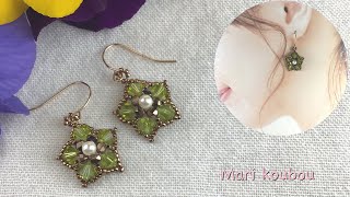 スワロフスキーのフラワーピアスの作り方/Flower earrings made with Swarovski