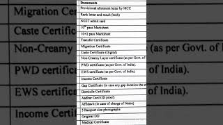 Documents lists required for mcc counseling proces#medico#mcc #neetug #aiims #mbbs#shortvideo#reels