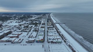 Drone video of snow covered beaches in Myrtle Beach, South Carolina
