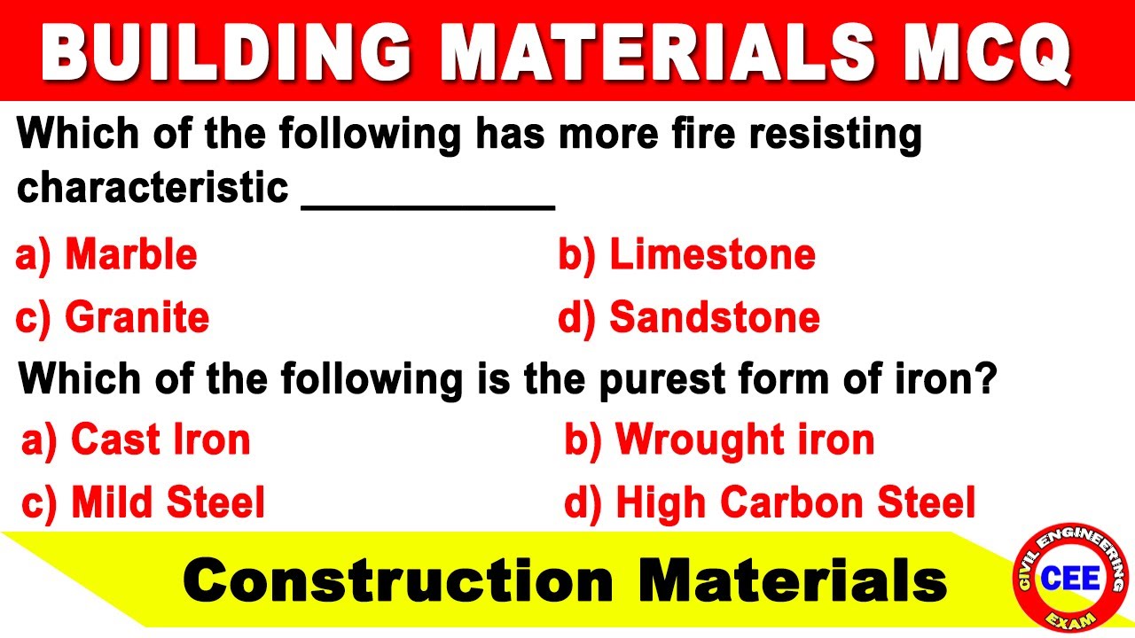 Construction Material Mcq | MCQ On Construction Materials | Building ...