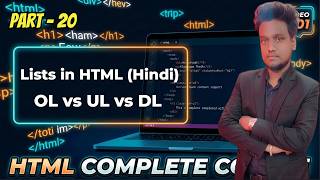 HTML List in Hindi | Ordered, Unordered & Definition List Explained | List in HTML & CSS Tutorial