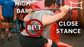 How To Properly High Bar Close Stance Squat | Jesse Burdick | Super Training Gym