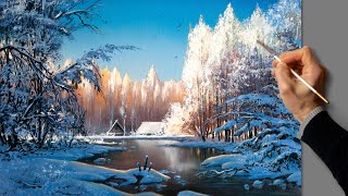Acrylic Landscape Painting - Winter / Easy Art / Drawing Lessons / Satisfying Relaxing.