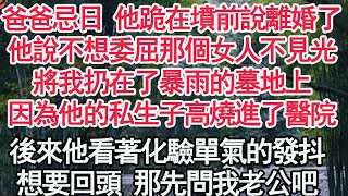 爸爸忌日 他跪在墳前說離婚了，他說不想委屈那個女人不見光，將我扔在了暴雨的墓地上，因為他的私生子高燒進了醫院，後來他看著化驗單氣的發抖，想要回頭 那先問我老公吧【顧亞男】【高光女主】【爽文】【情感】