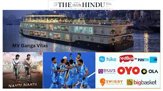 Hindu Newspaper this week/MV Ganga Vilas/Joshimath Sinking/Naatu Naatu wins Golden Globe/Inflation