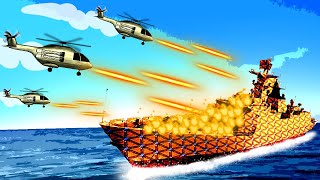 Epic Helicopter Attack to Burn Down an Entire Navy Battleship in Forts!