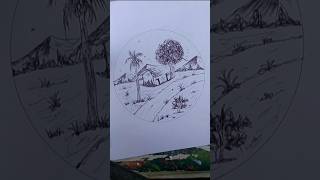 Pen drawing//black pen drawing//beautiful landscape drawing #art #drawing #artwithprabha #shorts