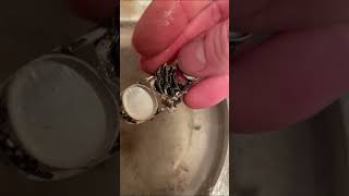 Applying silver blackening solution onto the sterling silver ring