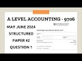 A Level Accounting May June 2024 Paper 42 9706/42 Question 1