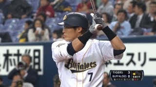 糸井がチャンスできっちり飛距離十分の犠牲フライ 2013.03.22 Bs-T