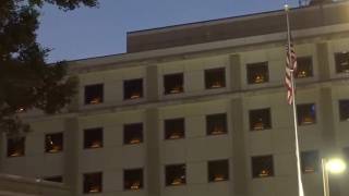 Candles Lit in Windows of US Consulate in Hong Kong