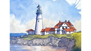 Watercolour ‘line & wash’ lighthouse demonstration