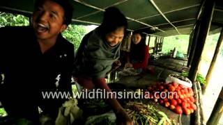 Organic vegetable market in rainy Ravangla, Sikkim