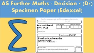 AS Further Maths - Decision 1 (D1): Further Mathematics - Specimen paper (Edexcel)