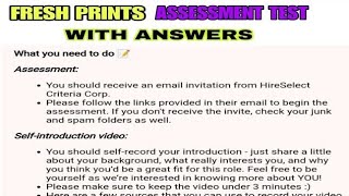 Fresh prints assessment test with questions and answers