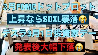 3月FOMCでドットプロット上昇ならSOXL暴落😭テスラ、3月1日の投資家デーに「マスタープラン3」発表後大幅下落😭 $円、債券、合わせてチェック、  SOXL指値公開! 2023/3/2（木）