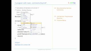 Rules for C Program. C Program with Main function, Comments, Printf