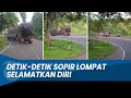 DETIK-DETIK Kecelakan Truk Gandeng Muatan Tebu Terguling di Blitar, Sopir Langsung Melompat