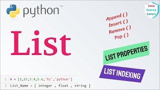 Python Tutorial - 3 [ List in Python - Examples | Functions - Append, Insert, Remove, Pop ] #python