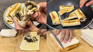 Use square bread to make pie crust, stuffed with mushrooms and cheese！~Vegan~