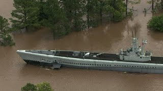 Flooding puts Oklahoma WWII submarine back in the water