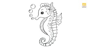 Seahorse outline drawing 02 II How to draw A Seahorse drawing step by step  II #artjanag