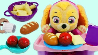 Feeding Paw Patrol Baby Skye Huge Pasta Dinner Time & Learning with LOL Dolls Imagine Ink Book!
