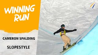 Spalding waves the Canadian flag at LAAX OPEN | FIS Snowboard World Cup 24-25