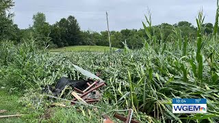 Barn destroyed, corn flattened in Marcelline, Ill., following severe storms