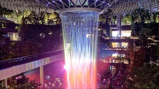 [4k UHD]Singapore Jewel Changi Airport indoor waterfall night show [Shoot by DXO One]