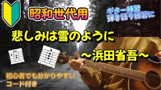 印刷楽譜あり【初めてのギター　弾き語り】悲しみは雪のように/浜田省吾【簡単！初心者用】ギター練習、弾き語り、歌ってみた練習　コード付き、オヤジギター　50代60代必見guitar cover