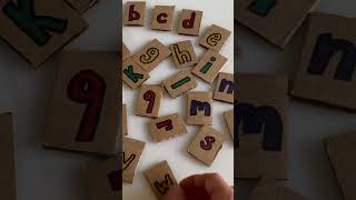 Make an alphabet matching puzzle out of cardboard & velcro! #prek #kidactivities #diymom #playideas