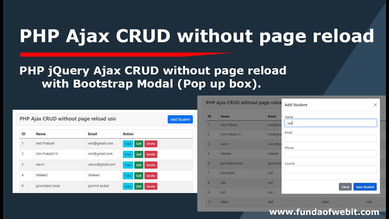 PHP Ajax CRUD Without Page Reload With Bootstrap Modal (Pop Up Box ...