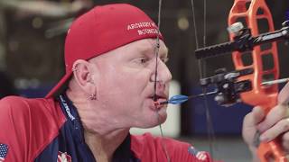 Jeff Shooting a Compound Bow with a Mouthtab