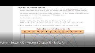 Python - Lesson #30 - Module 5 Chapter 12 - Tuples Part 1