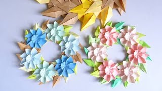 【折り紙】ダリアの花でリース【Easy origami】 Wreath in Dahlia