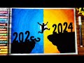 Happy New Year 2024 Drawing Easy || Happy New year Drawing With Oil pastel || Easy painting Tutorial