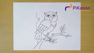 How to Draw Owl at The Tree with Coloring step by step