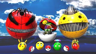 PACMAN \u0026 POKEMON BALL BACMAN VS SPIDER PACMAN VS ROBOT PACMAN