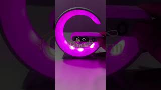 Modern G-Shaped Wireless Charger with LED Lights, Digital Clock \u0026 Bluetooth Speaker Link in Bio